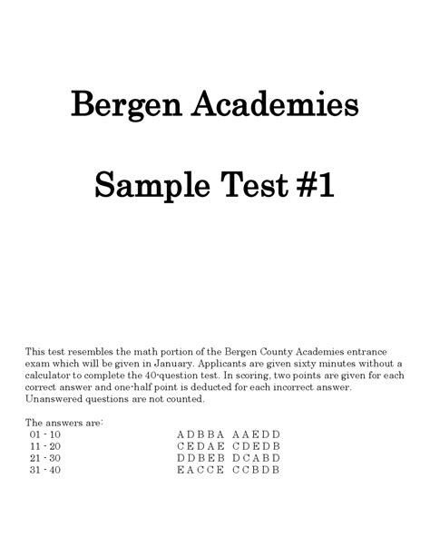 bergen academies sample test